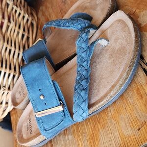 Blue Nubuck Leather Earth Origins flat Onida slides Sandals 10 WIDE